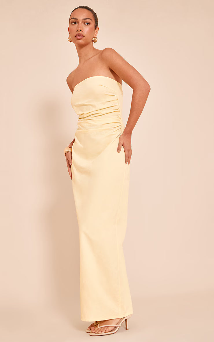 Lemon Bandeau Ruched Midaxi Dress