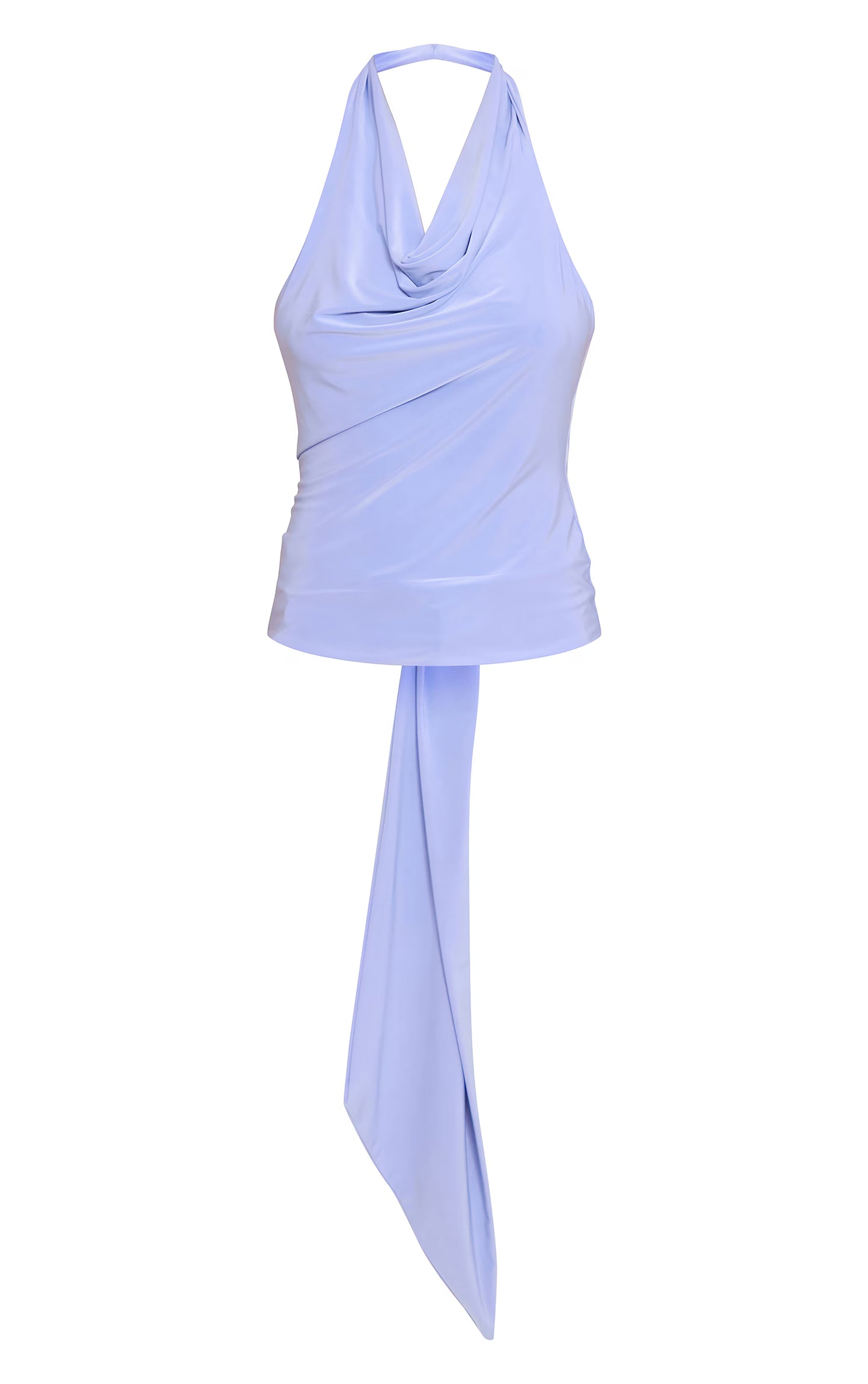 Blue Double Layer Slinky Backless Trim Detail Long Top