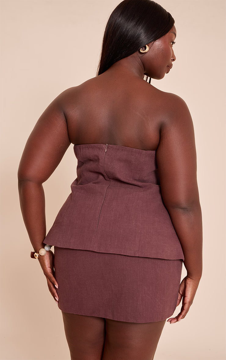 Plus Deep Chocolate Premium Linen Longline Bandeau Top