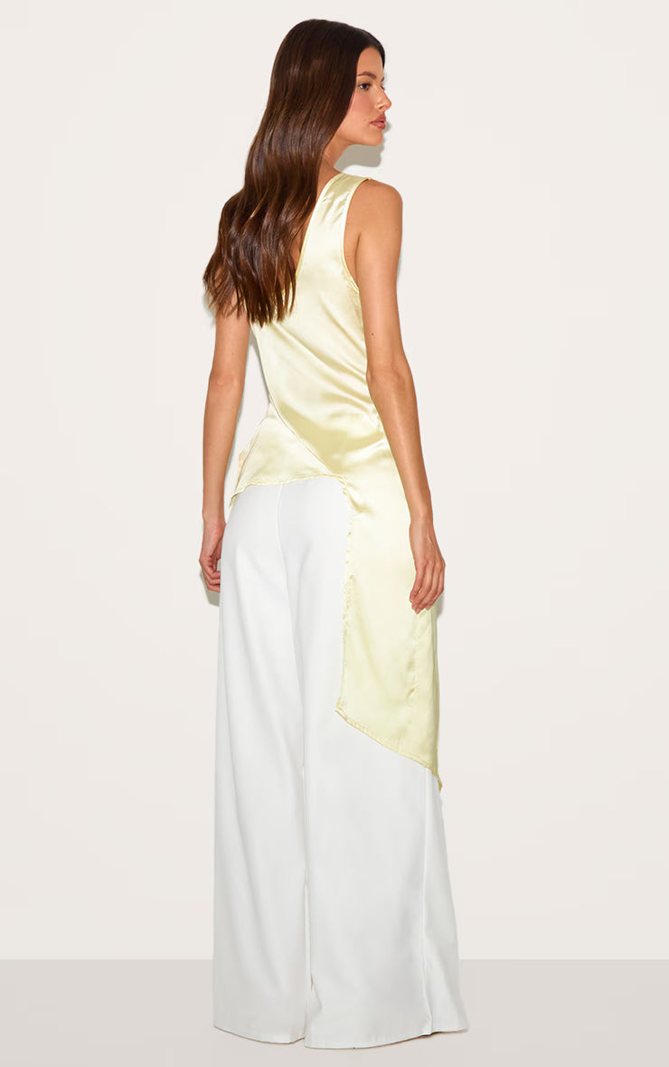 Yellow Asymmetric Satin Top