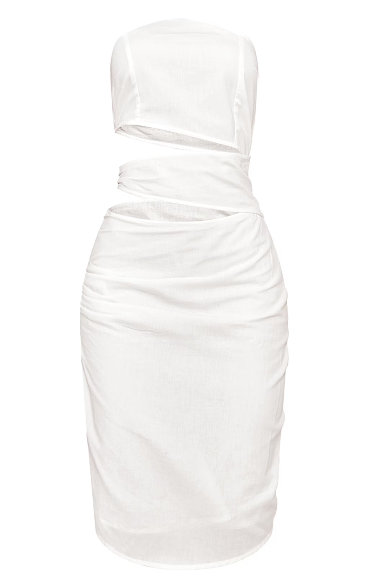 White Linen Look One Shoulder Cut Out Midi Dress