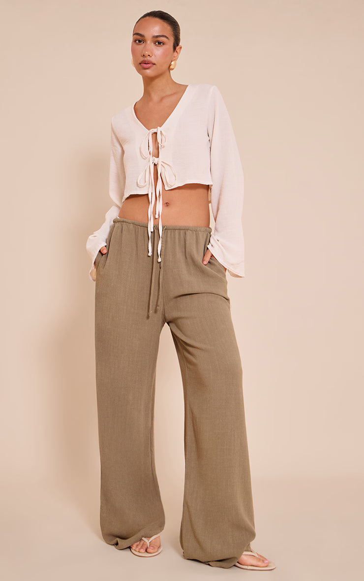 Sand Textured Tie Front Detail Blouse