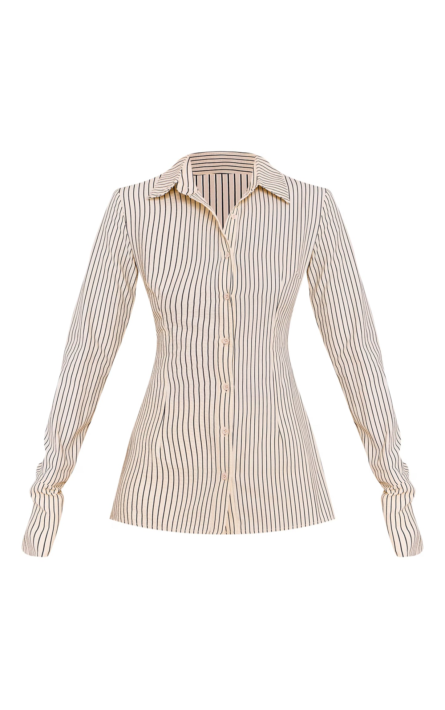 Beige Striped Woven Fitted Shirt