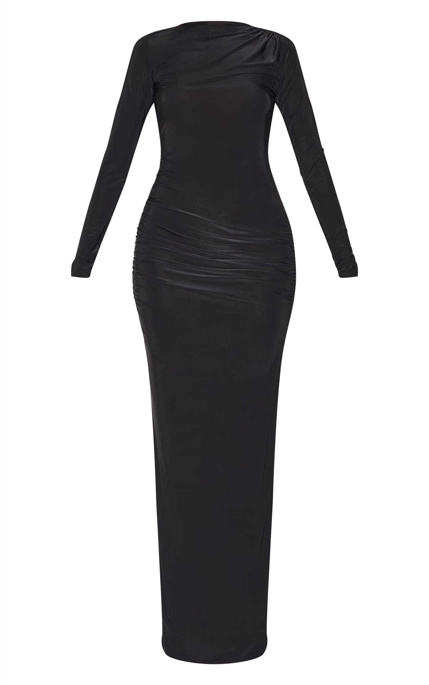Black Slinky Long Sleeve Open Back Maxi Dress