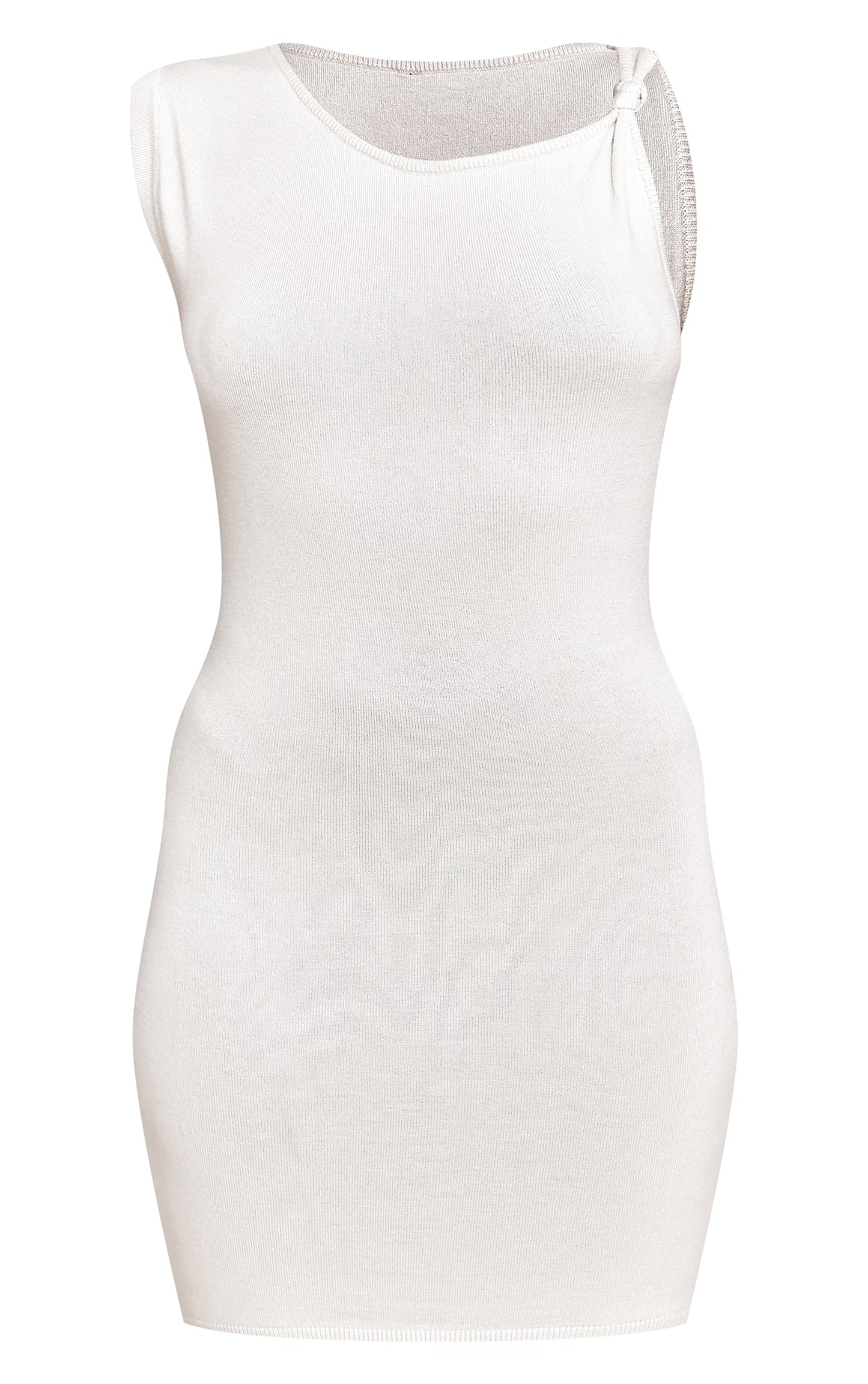 Oatmeal Knit Asymmetric Knot Detail Mini Dress