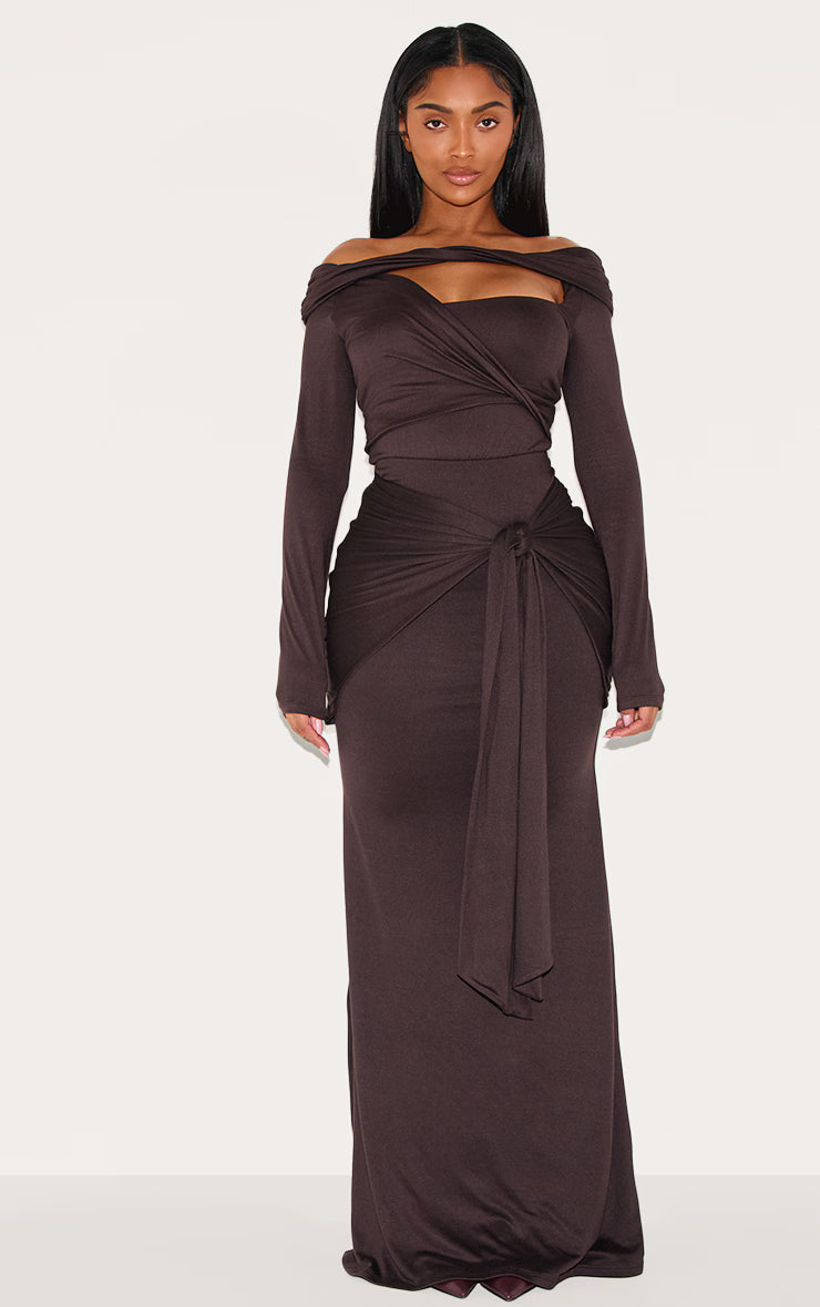 Shape Chocolate Super Soft Wrap Drape Maxi Skirt