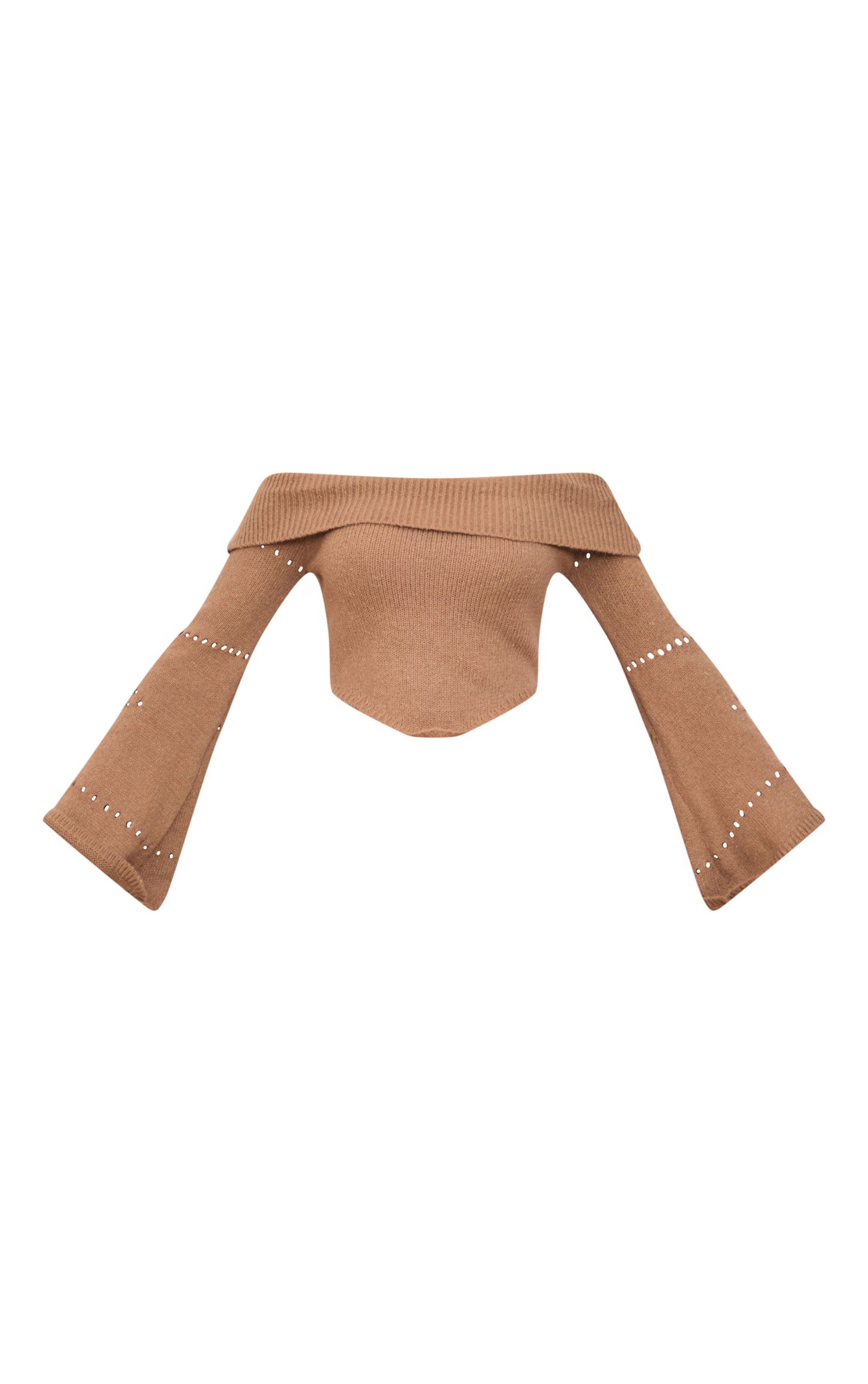 Chocolate Fold Over Bardot Knit Long Sleeve Top