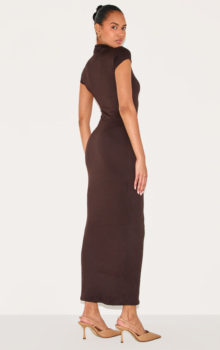 Chocolate Double Contour Boat Neck Maxi Dress