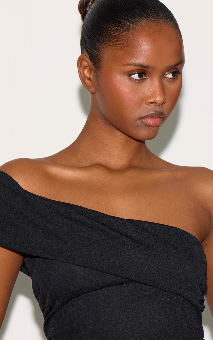 Black Onion Skin Ruched Side Asymmetric Top