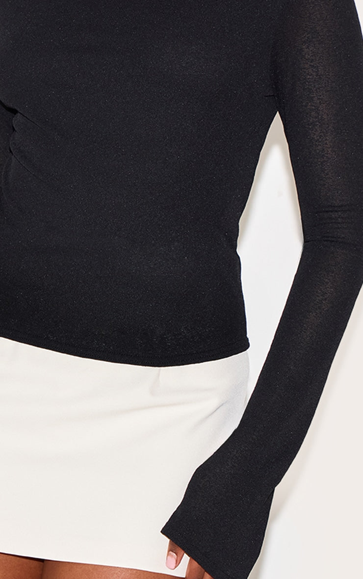 Black Double Layer Burn Out Mesh Flared Sleeve Top