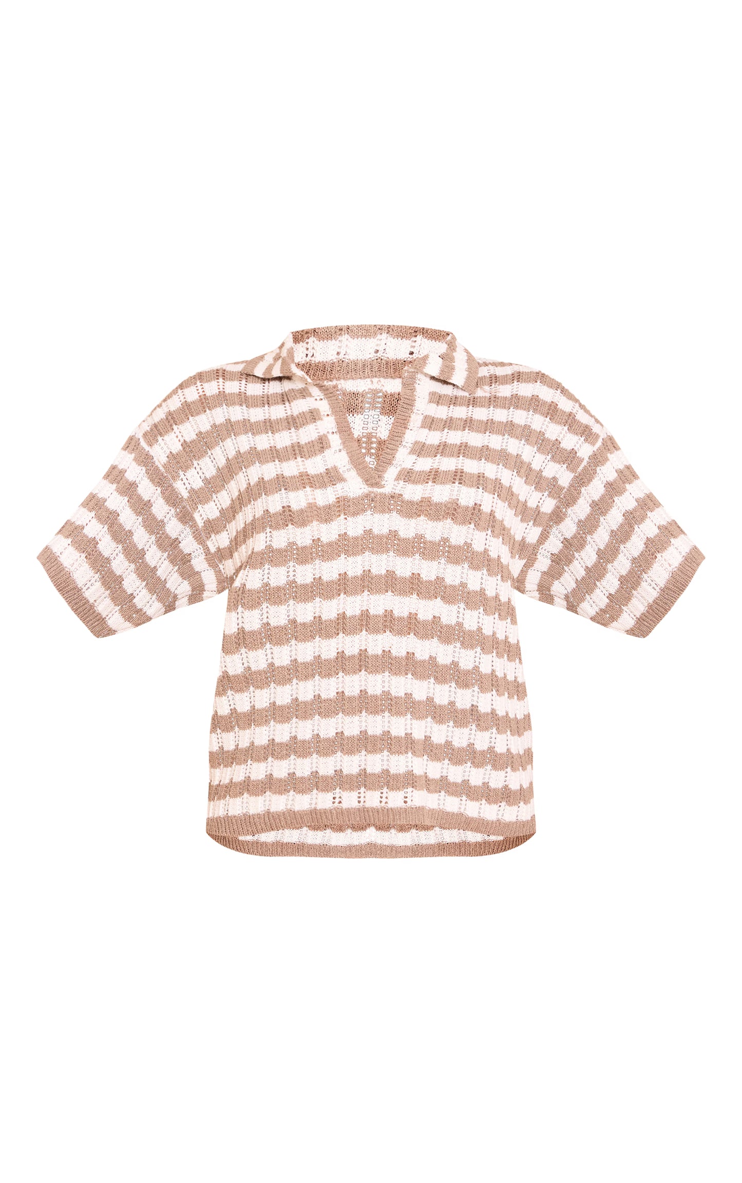 Mocha Crochet Stripe Rugby Knit Top