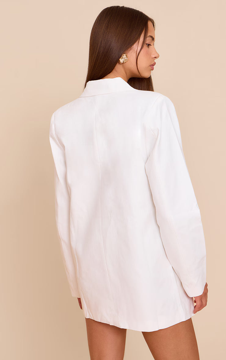 White Linen Blend Blazer Dress