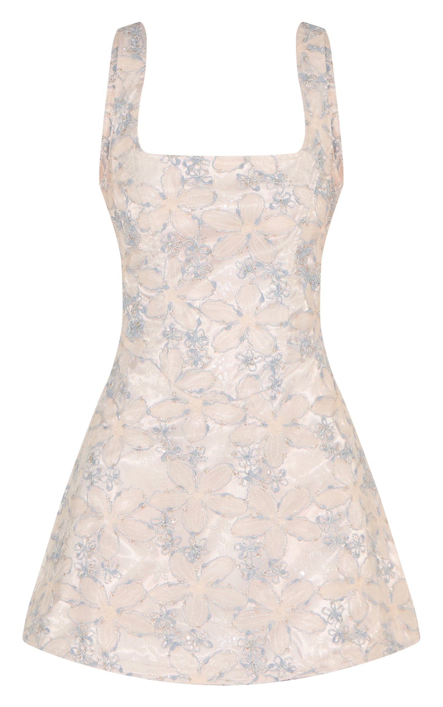 Blue Floral Jacquard Shift Dress
