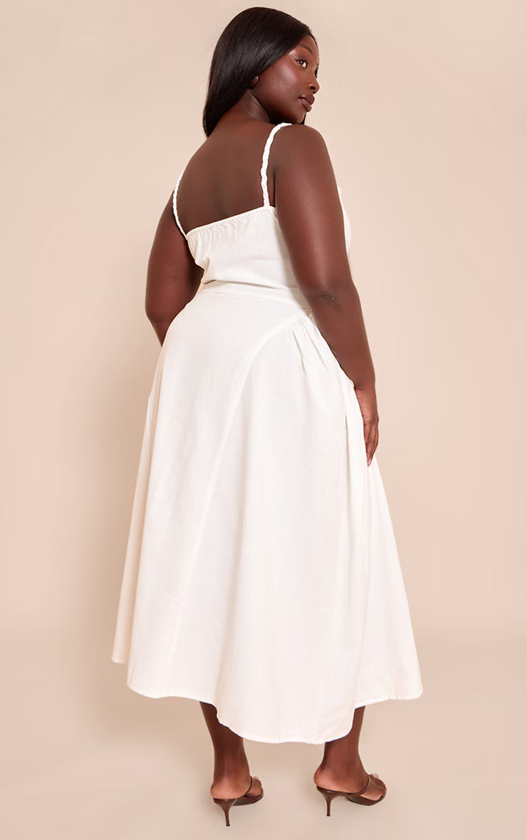 Plus White Textured Braided V Waist Midaxi Dress