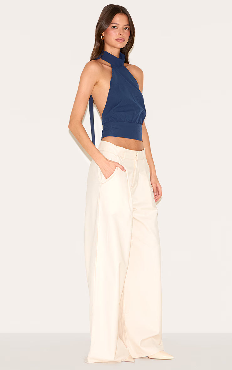 Navy Backless Halterneck Top