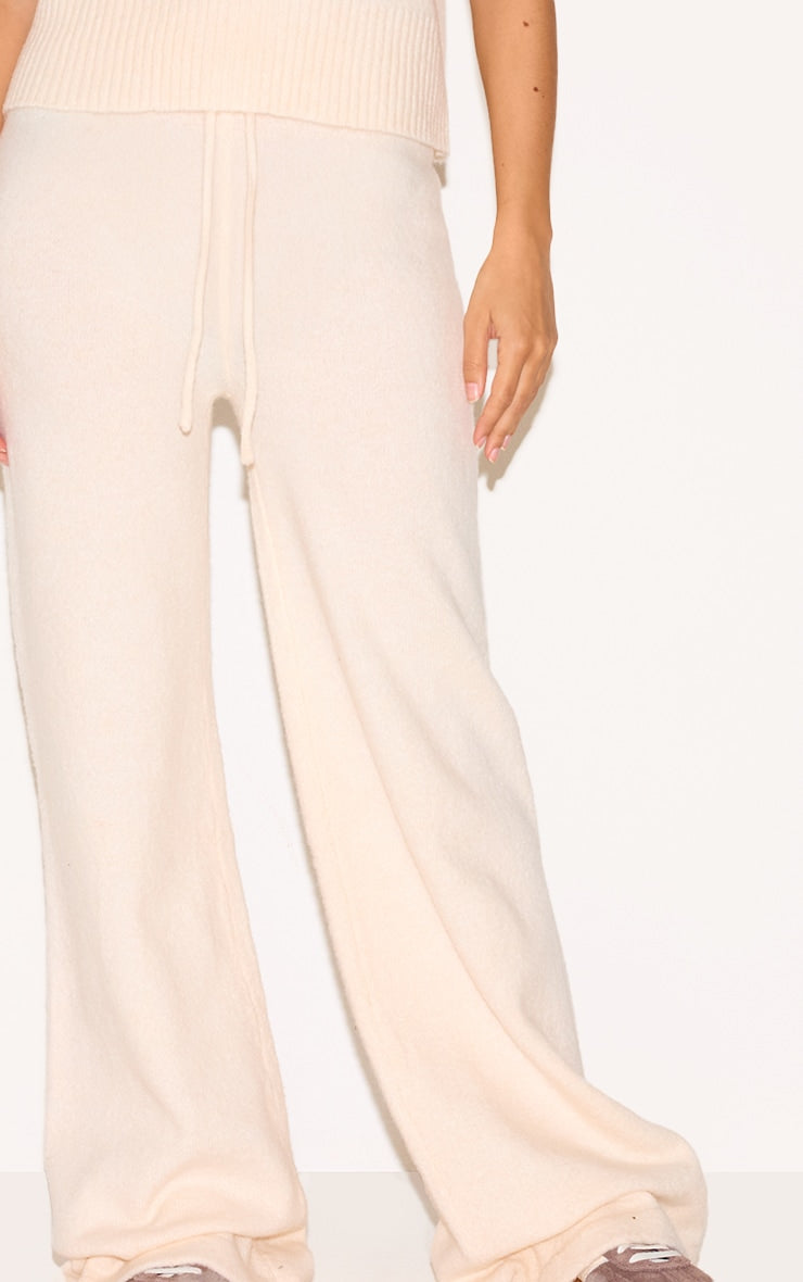 Ecru Marl Soft Knit Wide Leg Pants