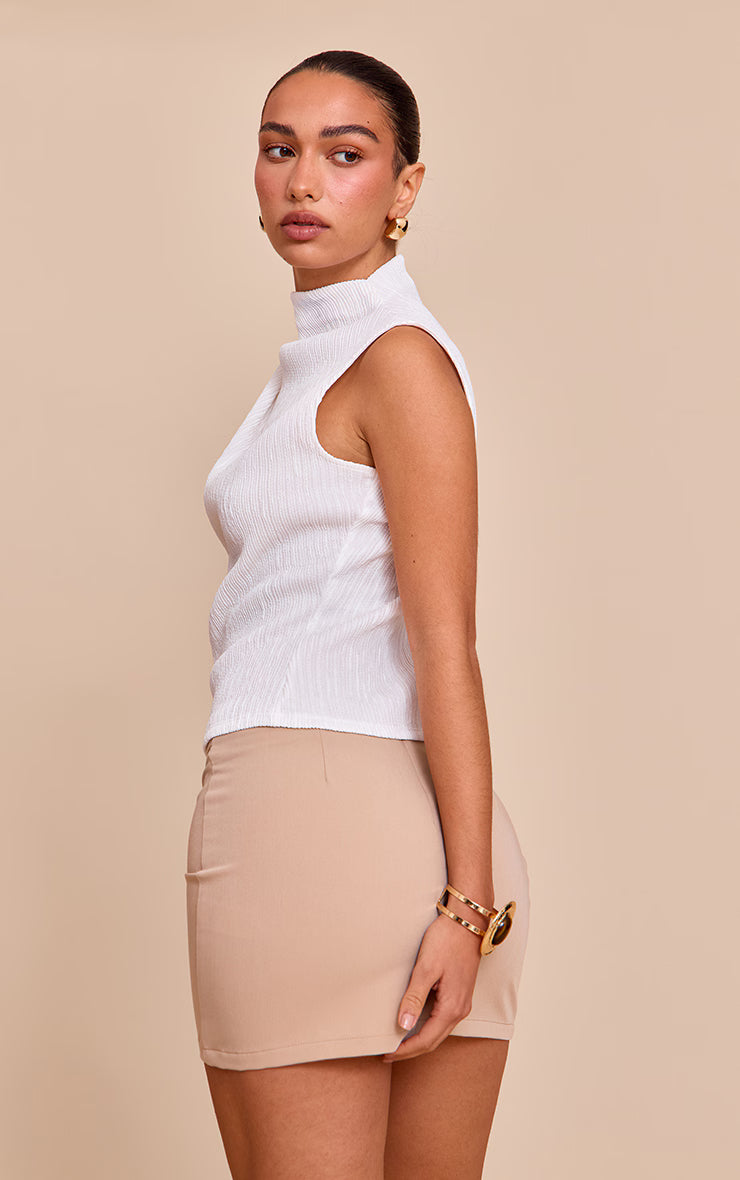 Cream Textured Ruched Detail Long Top