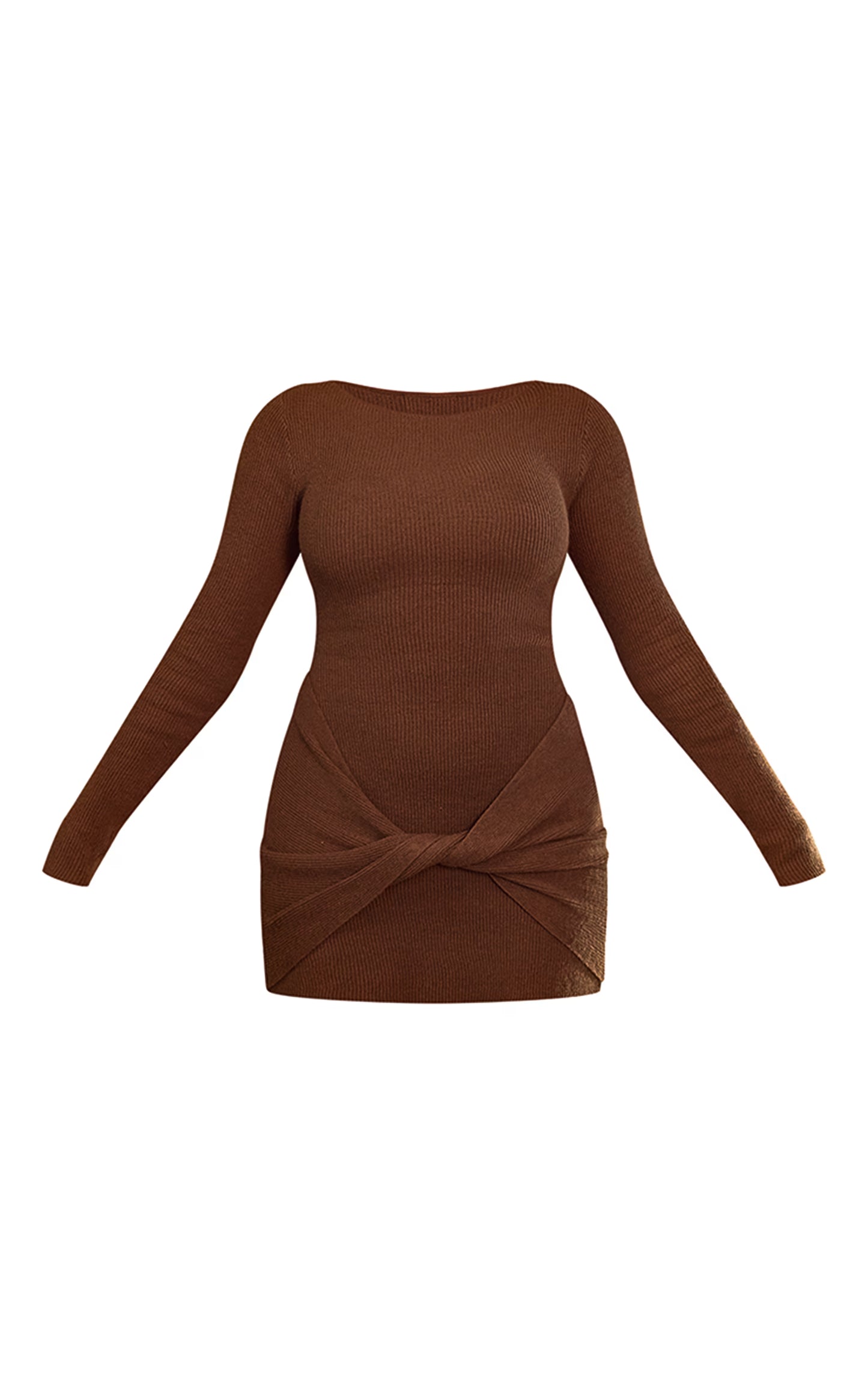 PLT Label Plus Dark Brown Knitted Twisted Long Sleeve Mini Dress