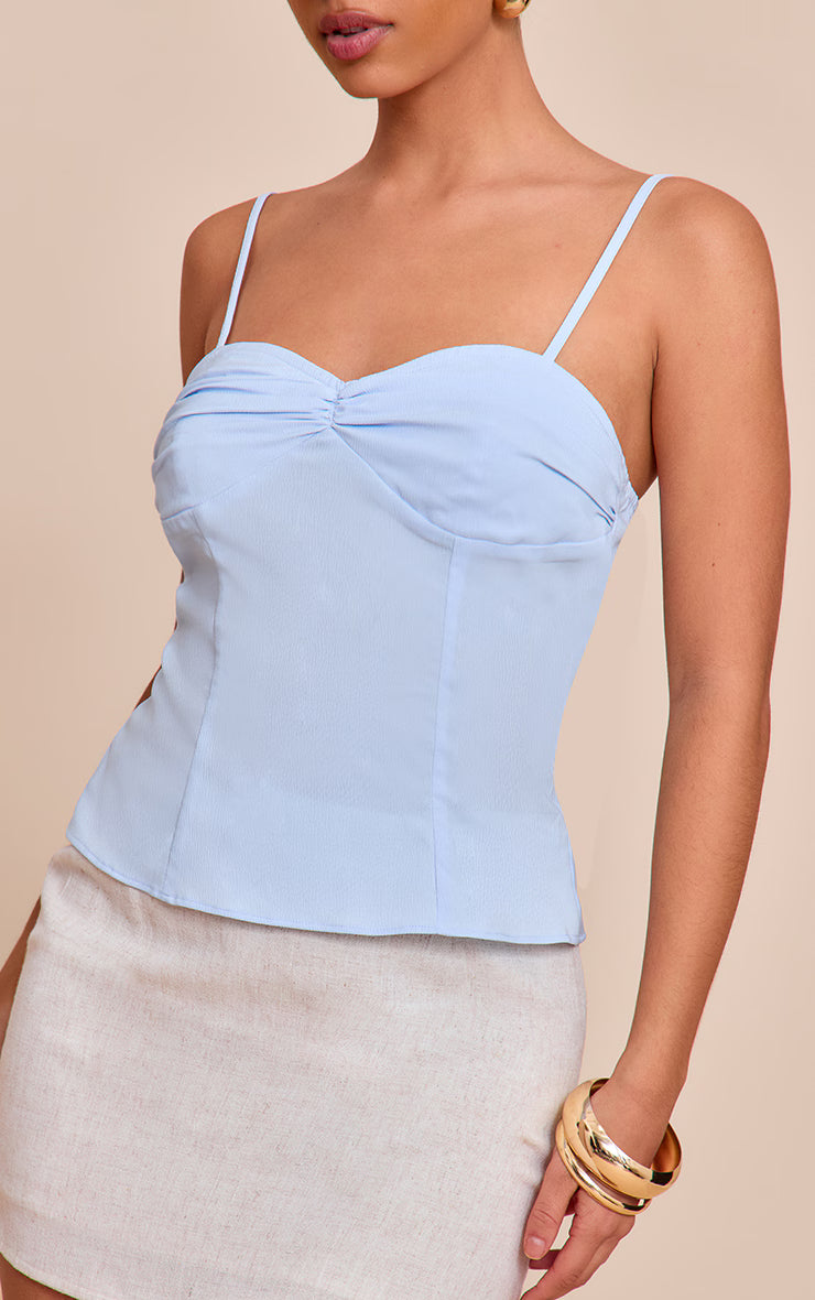 Sky Blue Matte Satin Bust Detail Cami