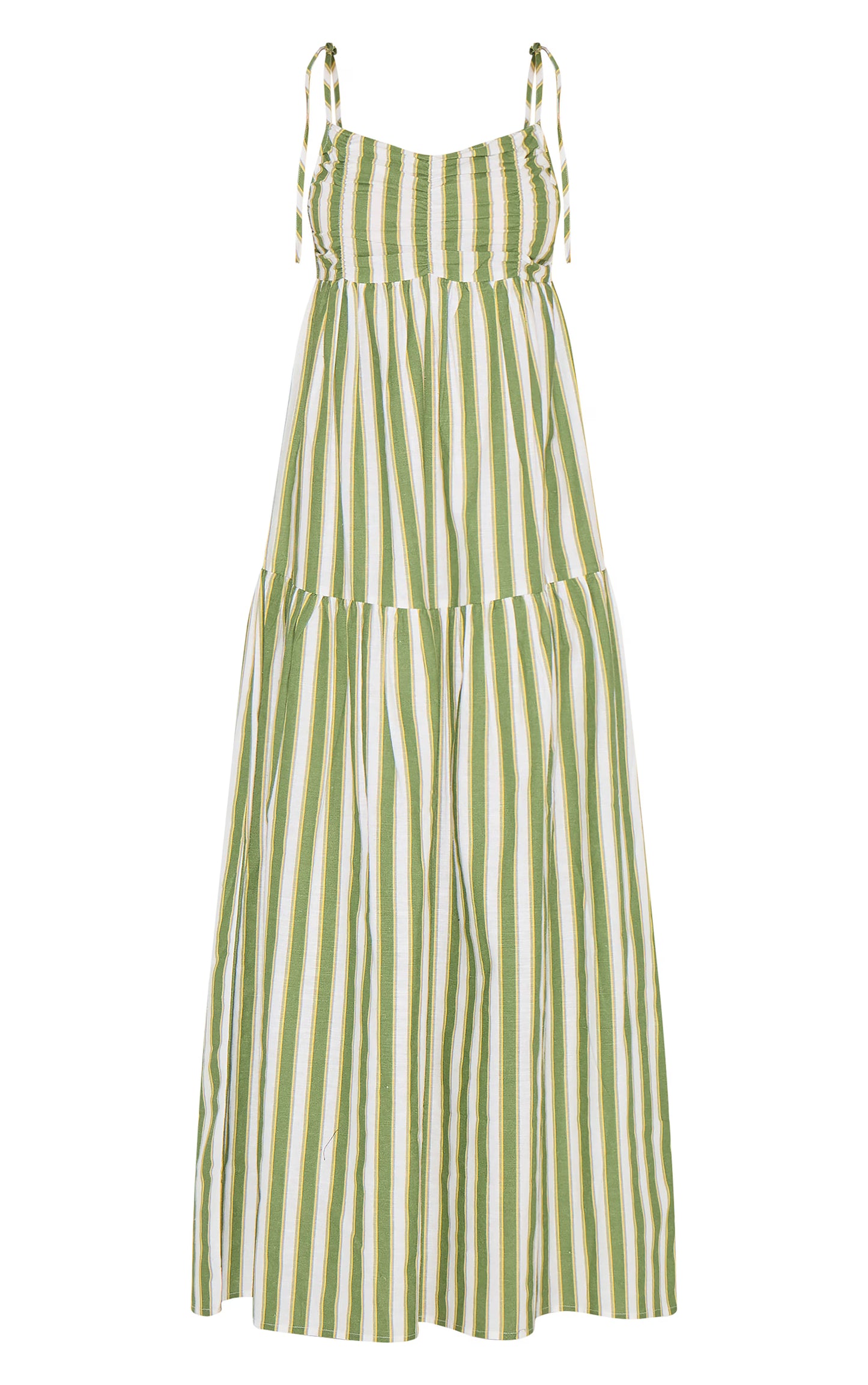 Green Striped Strappy Low Back Maxi Dress