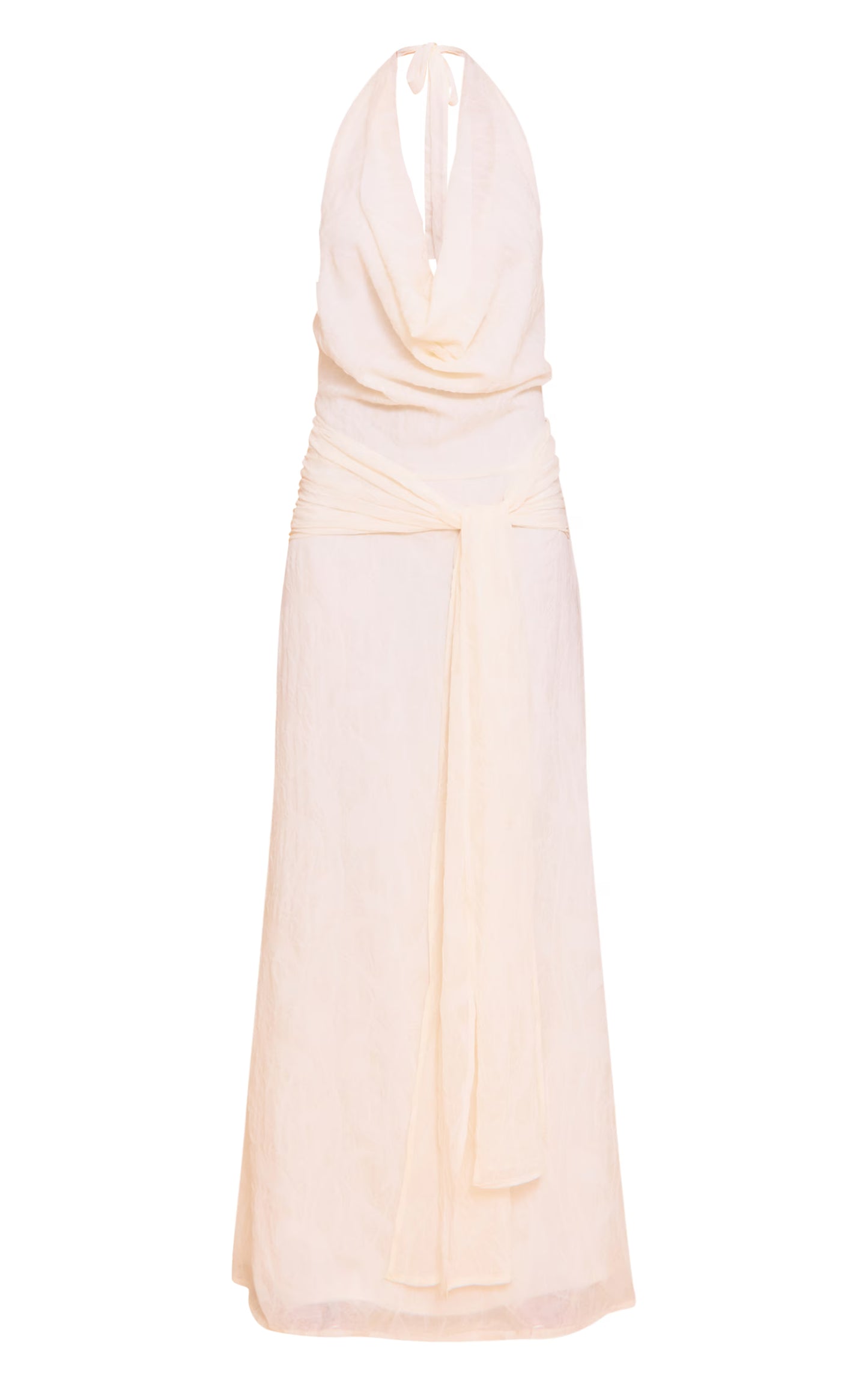Natural Textured Cowl Neck Wrap Maxi Dress