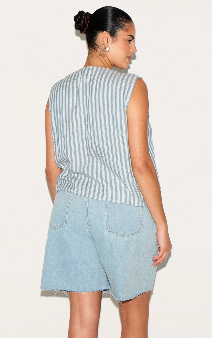 Plus Light Blue Stripe Tie Front Vest