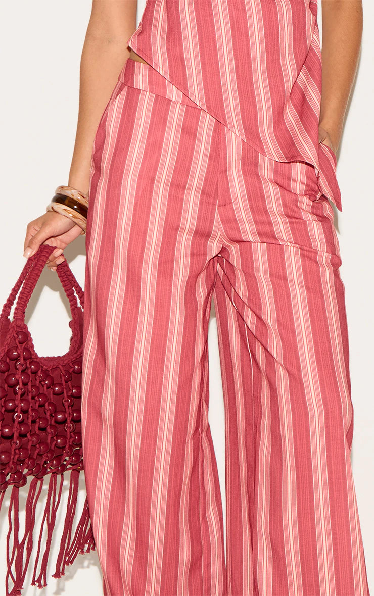 Red Pinstriped Wide Leg Pants