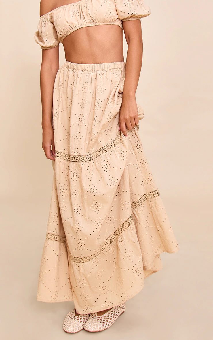 Sand Broderie Floaty Maxi Skirt
