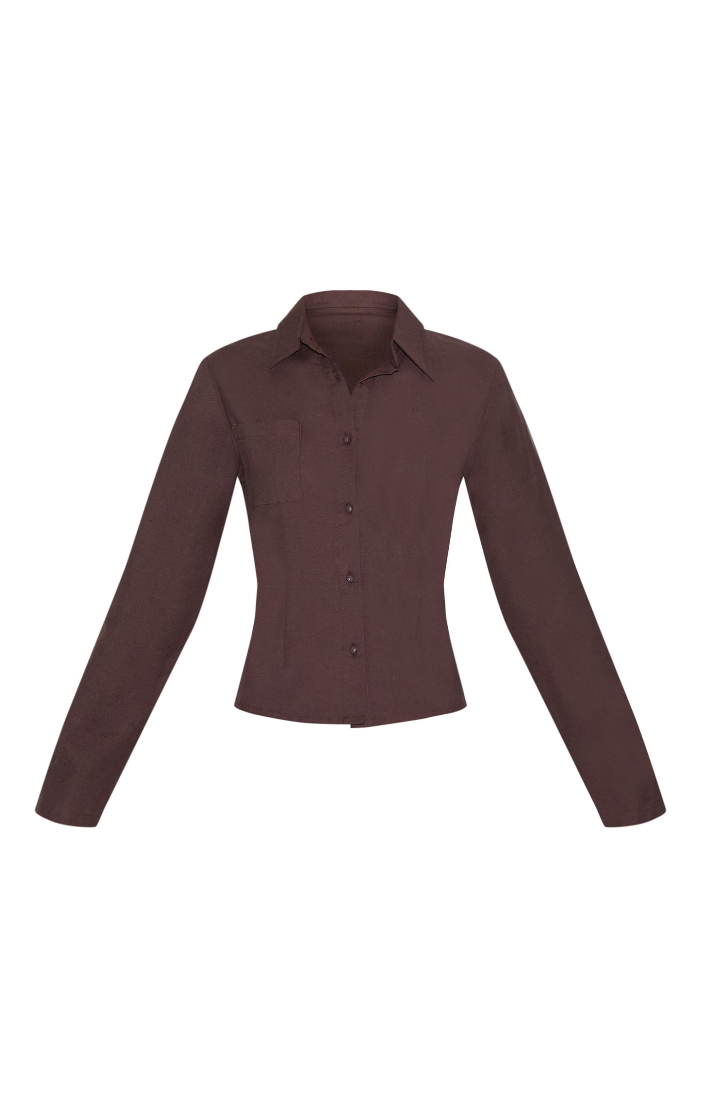 Chocolate Linen Look Button Up Fitted Shirt