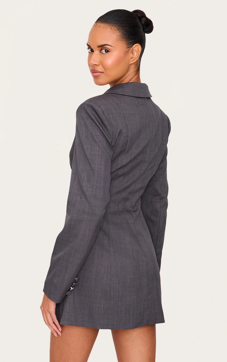 Charcoal Woven Cinched Waist Blazer Dress