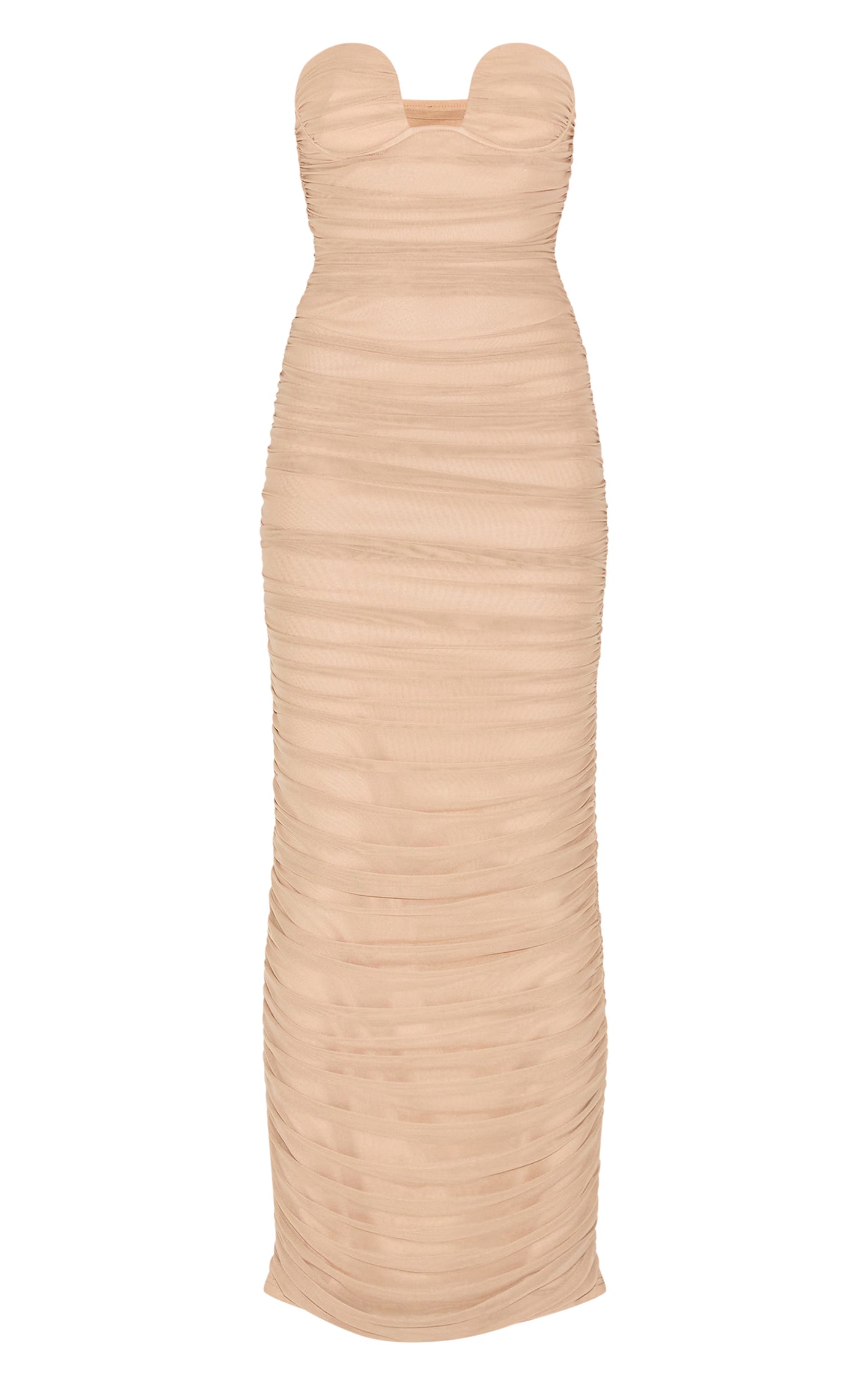 Mushroom Mesh Ruched Bandeau Maxi Dress