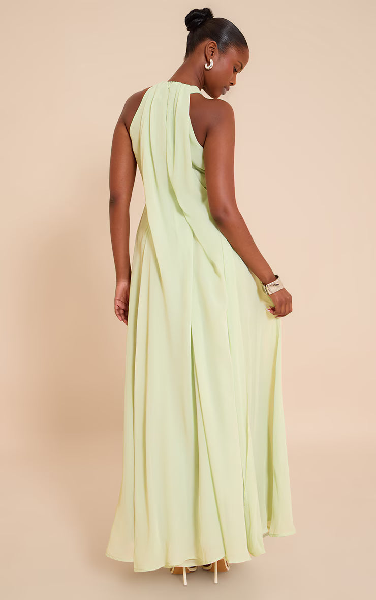 Lime Chiffon Extreme Pleated Maxi Dress