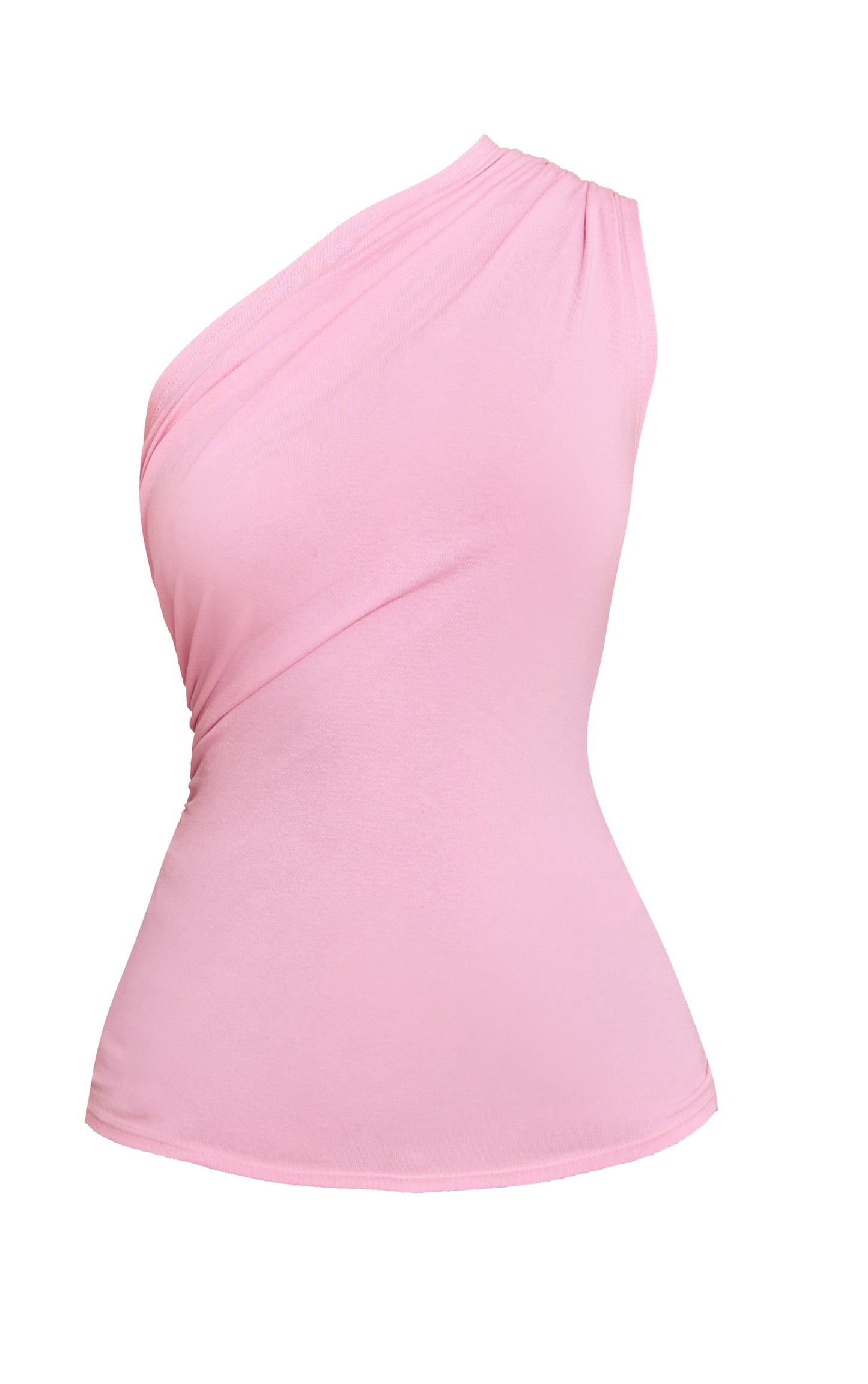 Candy Pink Soft Cotton Asymmetric One Shoulder Long Top