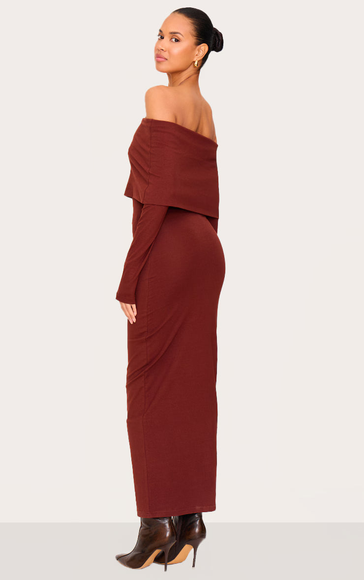 Chocolate Cotton Super Oversized Bardot Maxi Dress