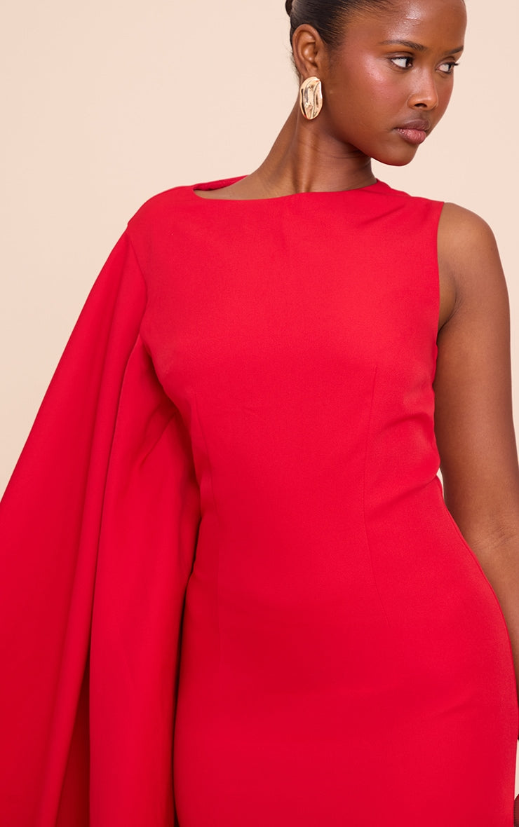 Red Asymmetric Cape Mini Dress