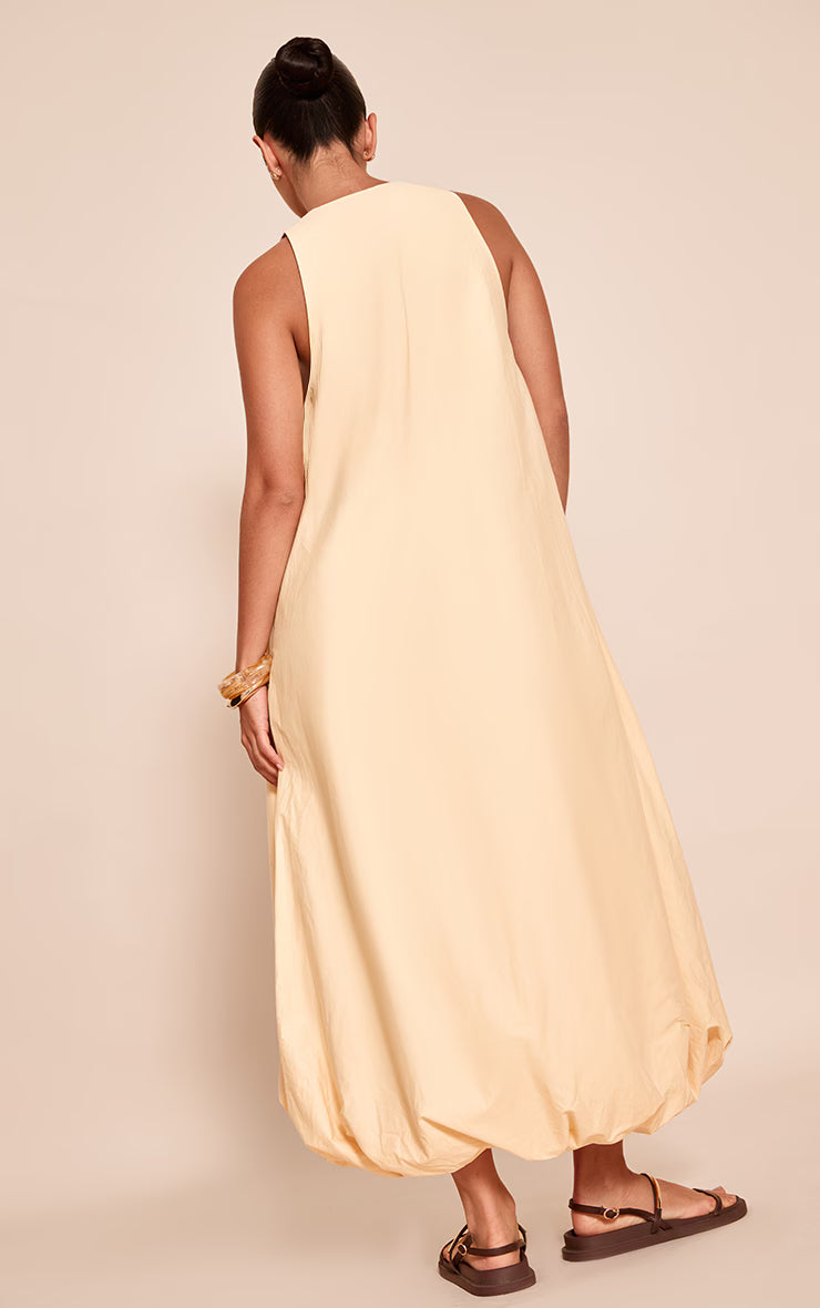 Lemon Cotton Poplin Plunge Sleeveless Maxi Dress