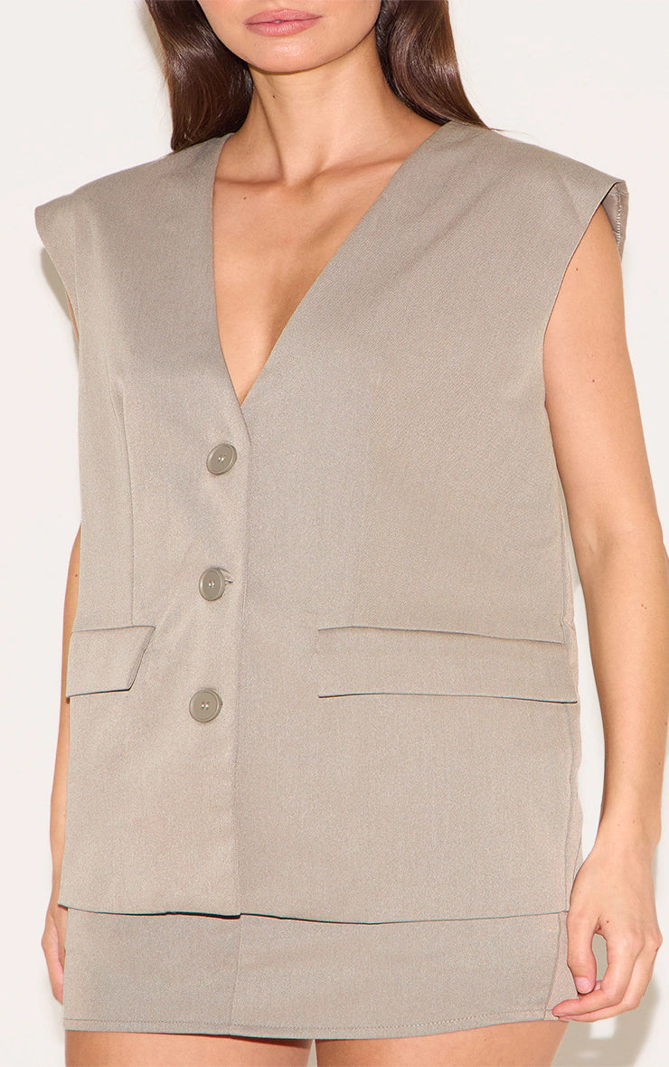 Grey Oversized Tailored Woven Vest