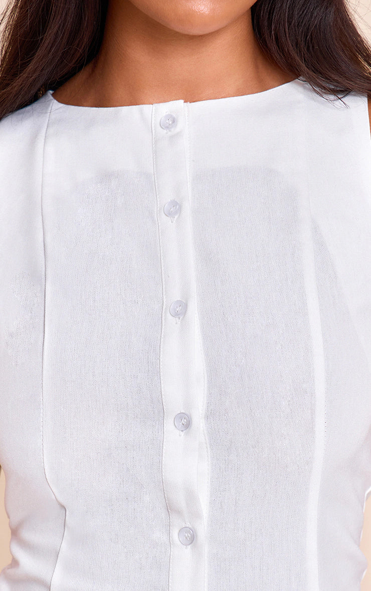 White Button Down Boat Neck Shift Dress
