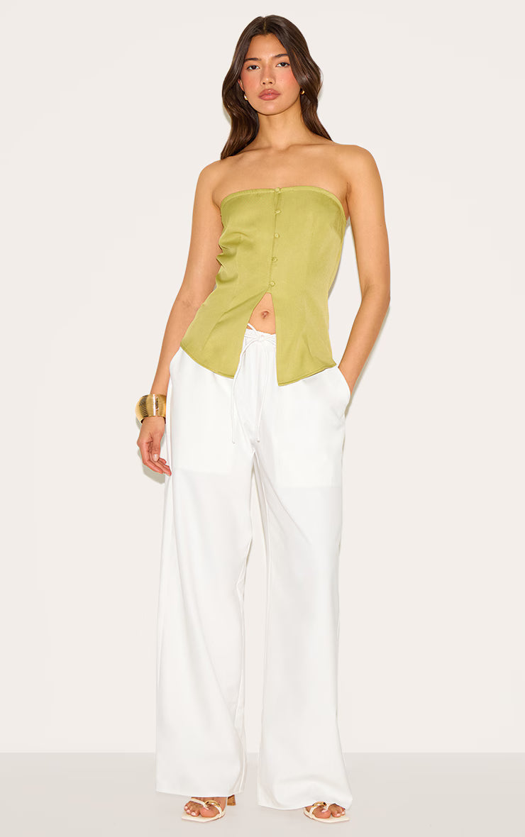 Green Fitted Bandeau Button Vest