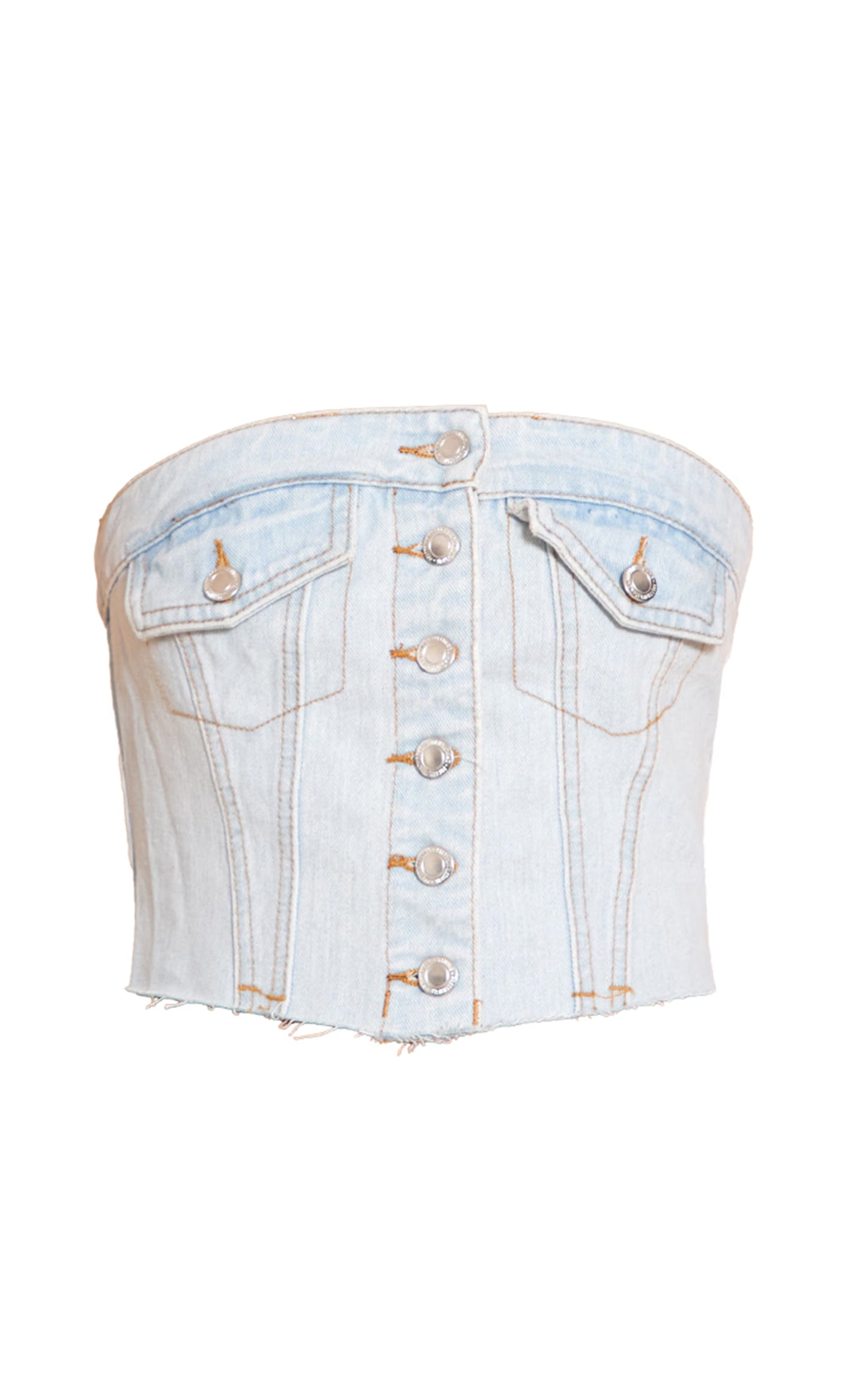 Light Blue Wash Pocket Detail Cropped Denim Corset Top