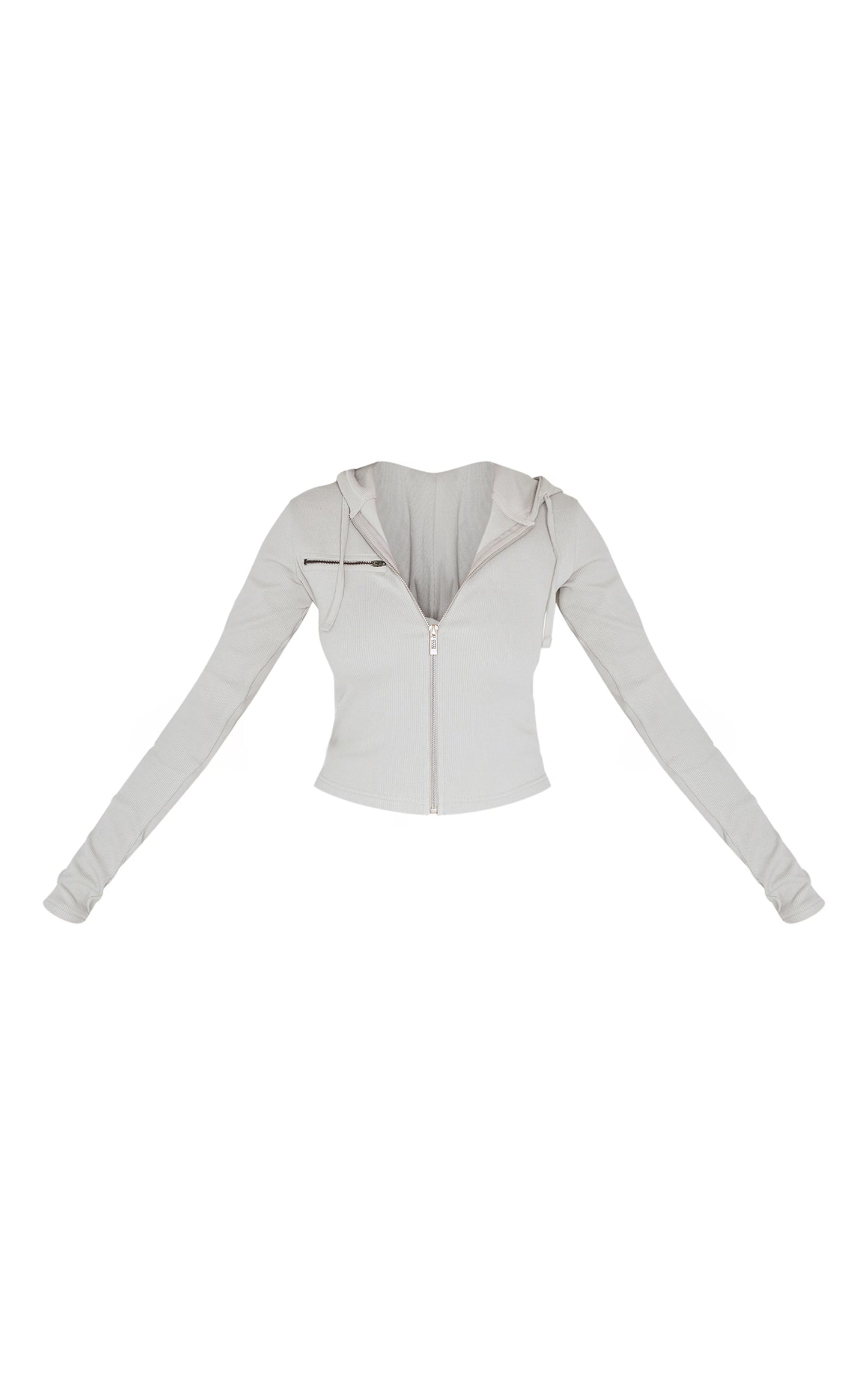 Light Grey Zip Up Ribbed Track Top