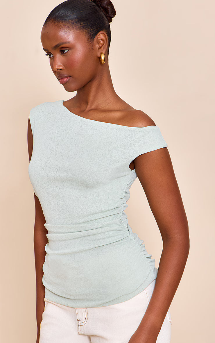 Sage Double Layer Onion Skin Ruched Sleeveless Top