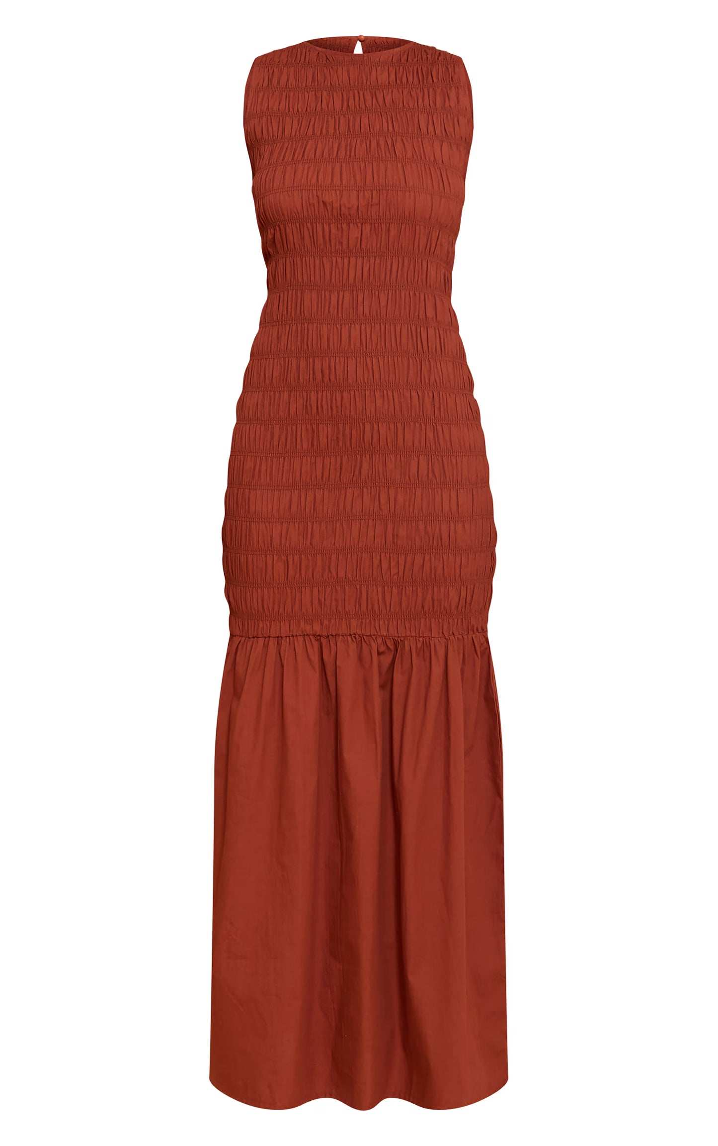 Chestnut Shirred Detail Drop Waist Maxi Dress