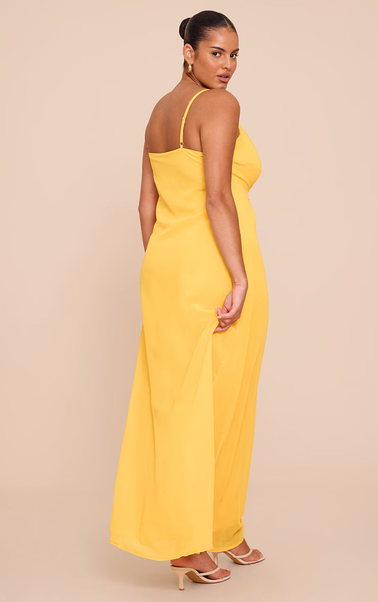 Plus Yellow Chiffon Strappy Maxi Dress