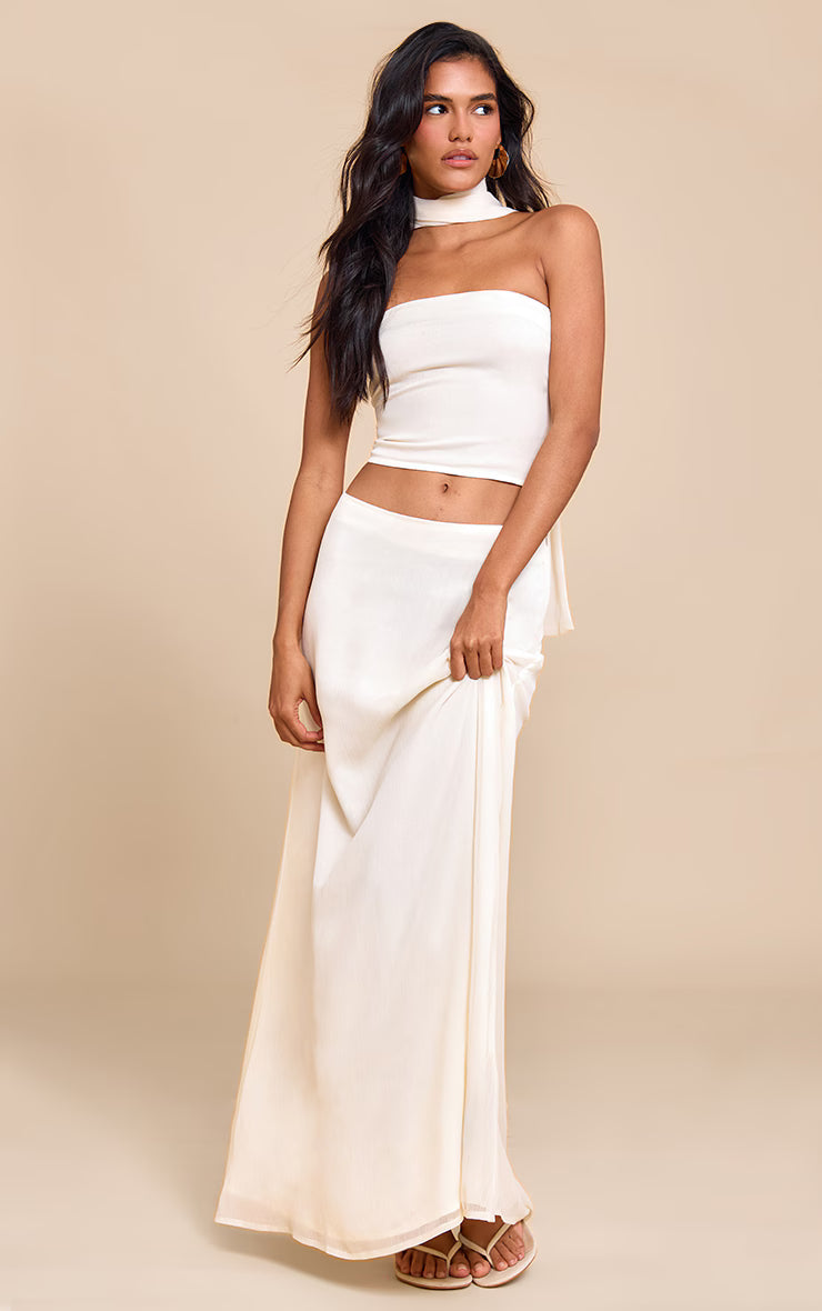 Cream Chiffon Neck Wrap Bandeau Top