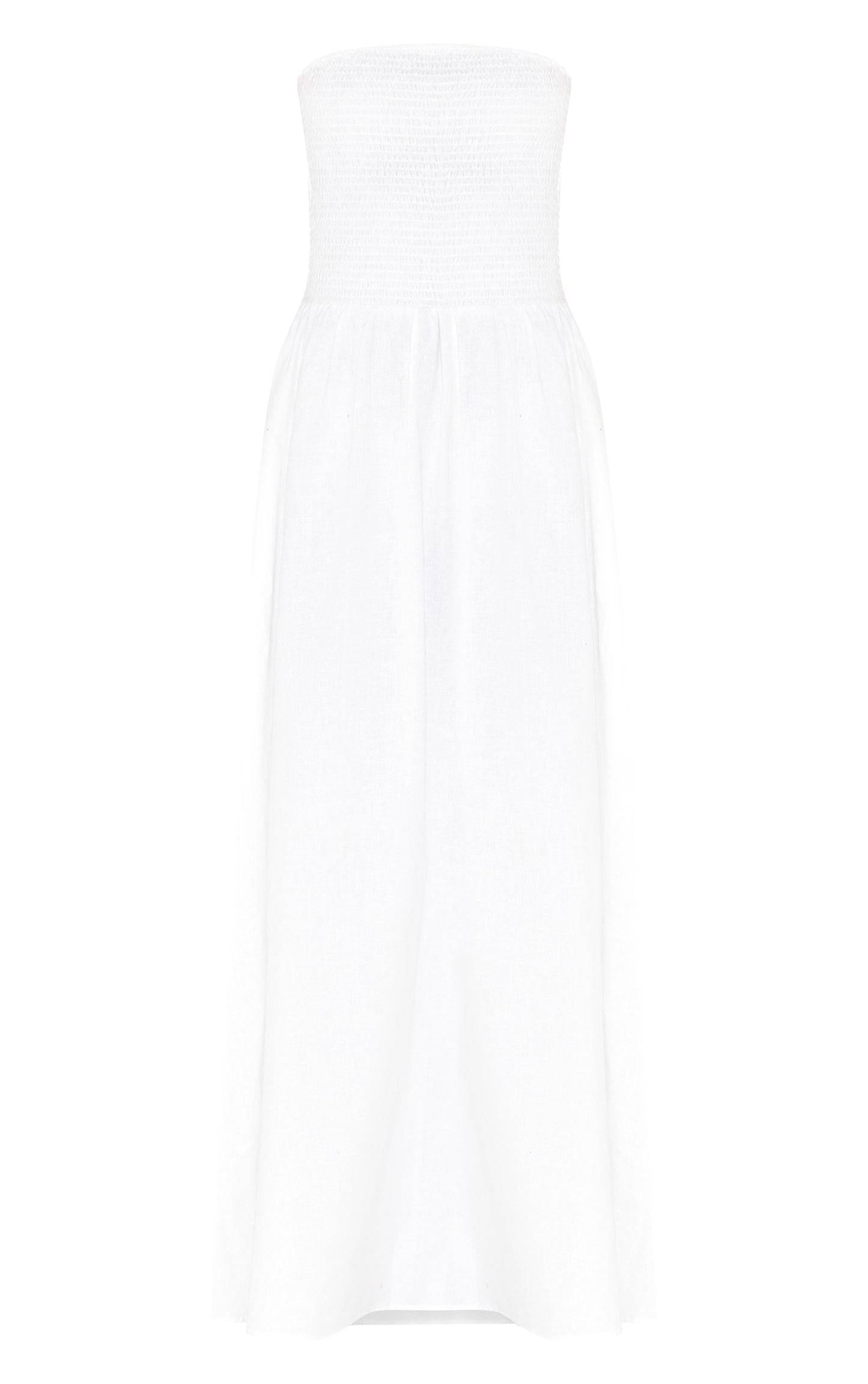 Tall White Bandeau Shirred Detail Maxi Dress