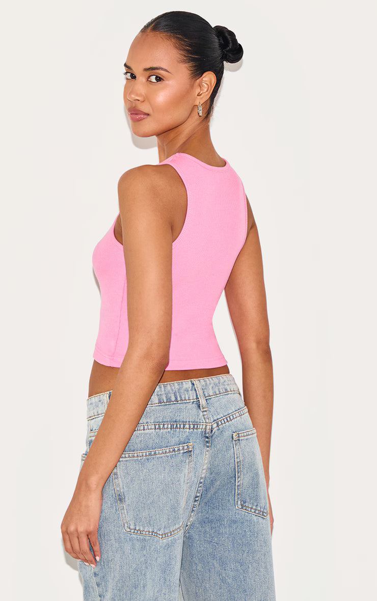 Pink Basic Rib Racer Crop Top