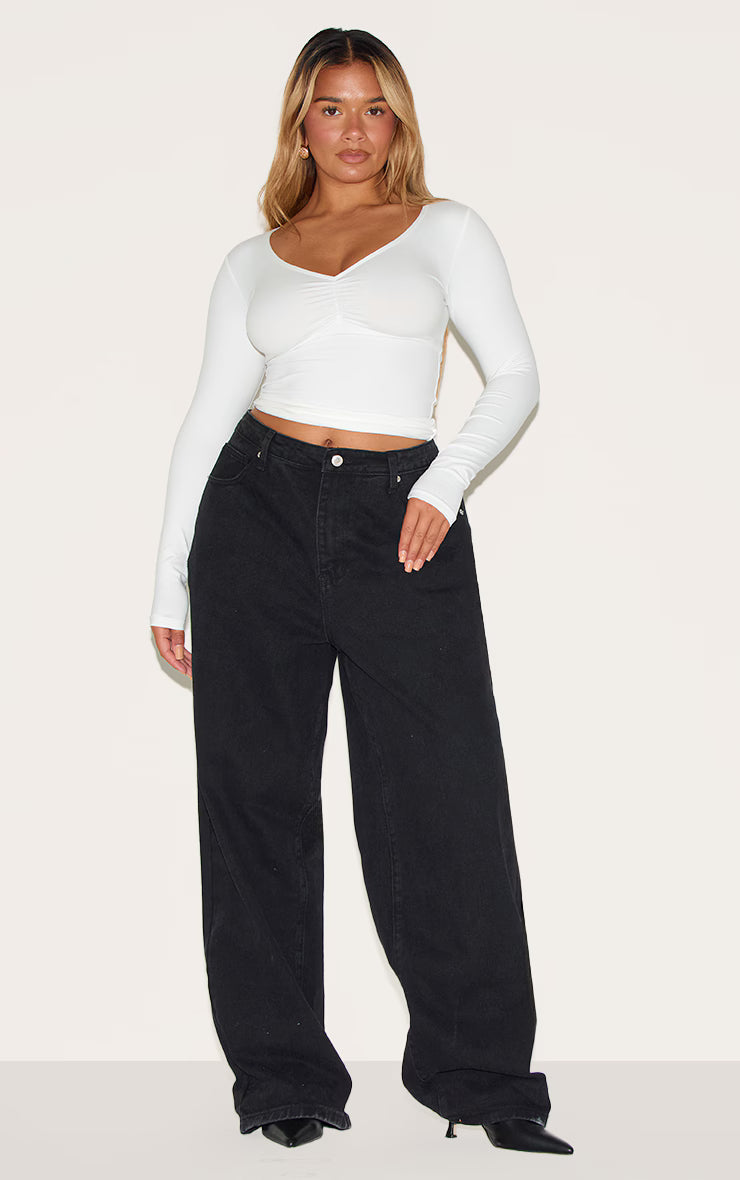 Shape White Sculpt Ruched Bust Long Sleeve Top