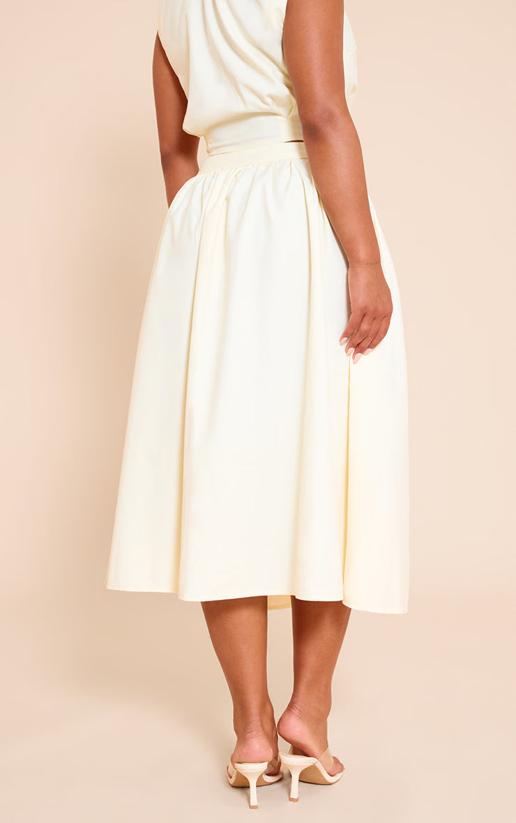 Shape Butter Cream Woven Mid Rise Midi A-line Skirt
