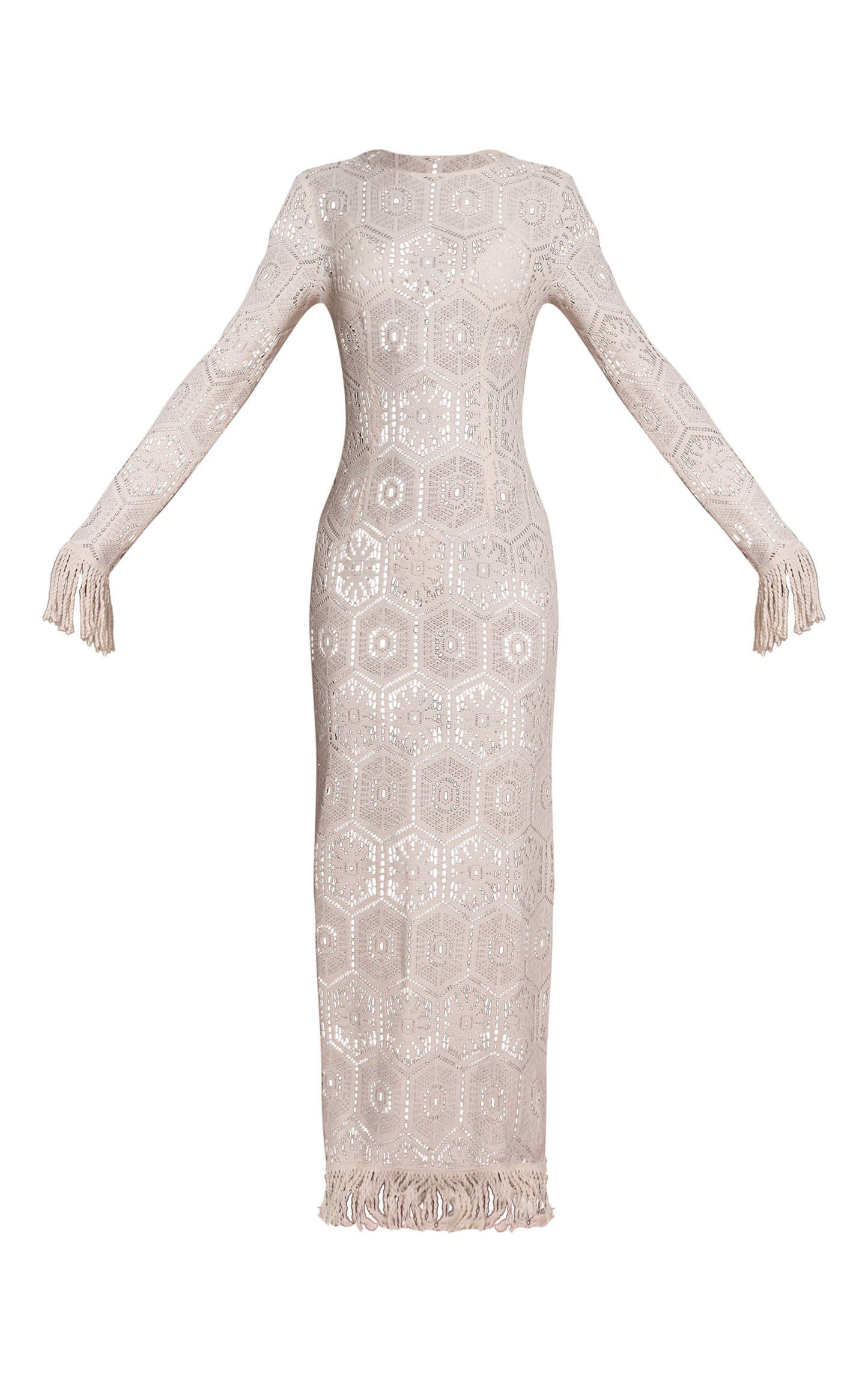 Cream Crochet Tassel Hem Maxi Beach Dress